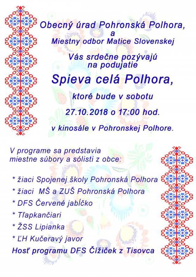 27.10.2018 – SPIEVA CELÁ POLHORA, Pohronská Polhora