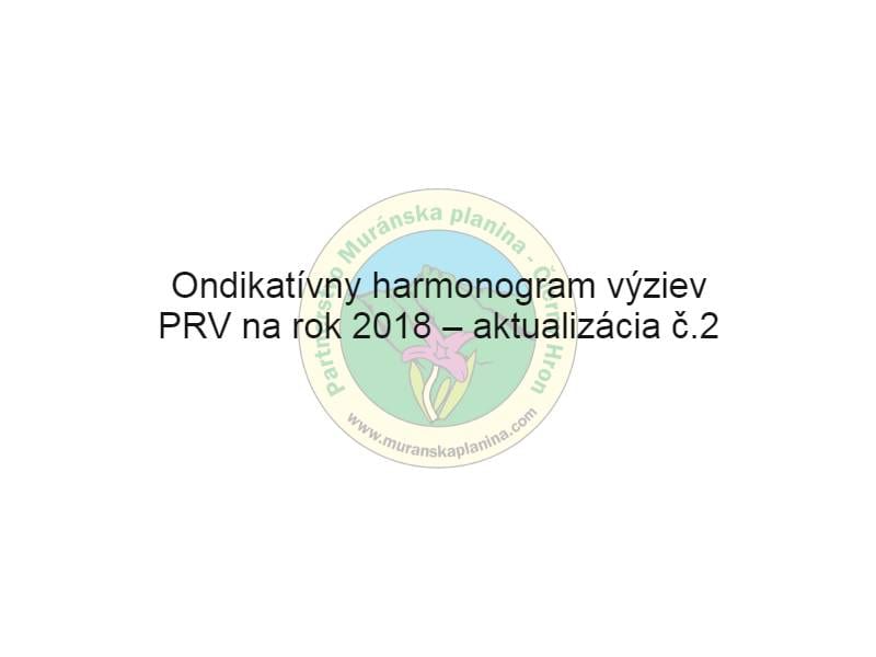 Ondikatívny harmonogram výziev PRV na rok 2018 – aktualizácia č.2